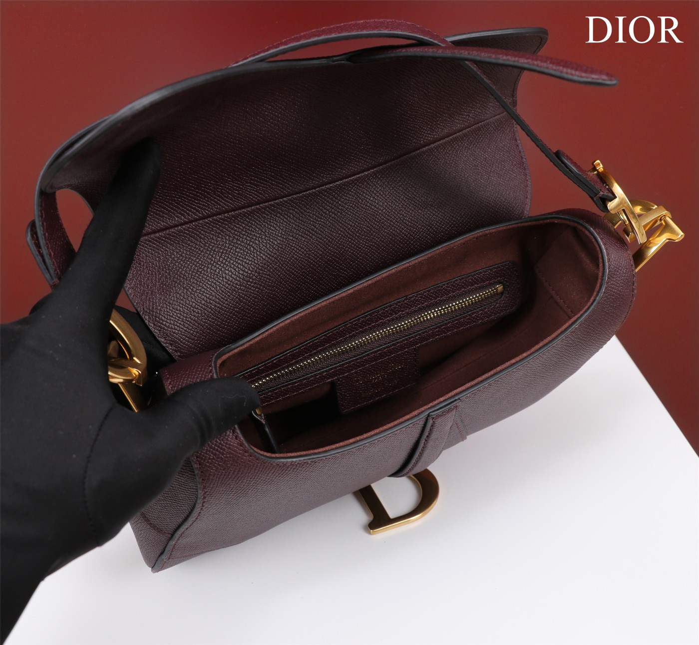 Saddle Bag with Strap Barolo Grained Calfskin